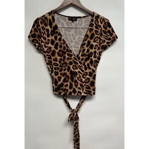 Y2K Leopard Animal Print 90s Large Top Faux Wrap Fitted V-neck Grunge Goth USA